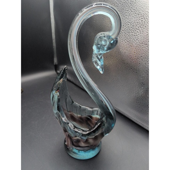 Unmarked Other - Vintage Mcm Murano Style Swan Handblown Powder Blue Wine Burgundy 11"